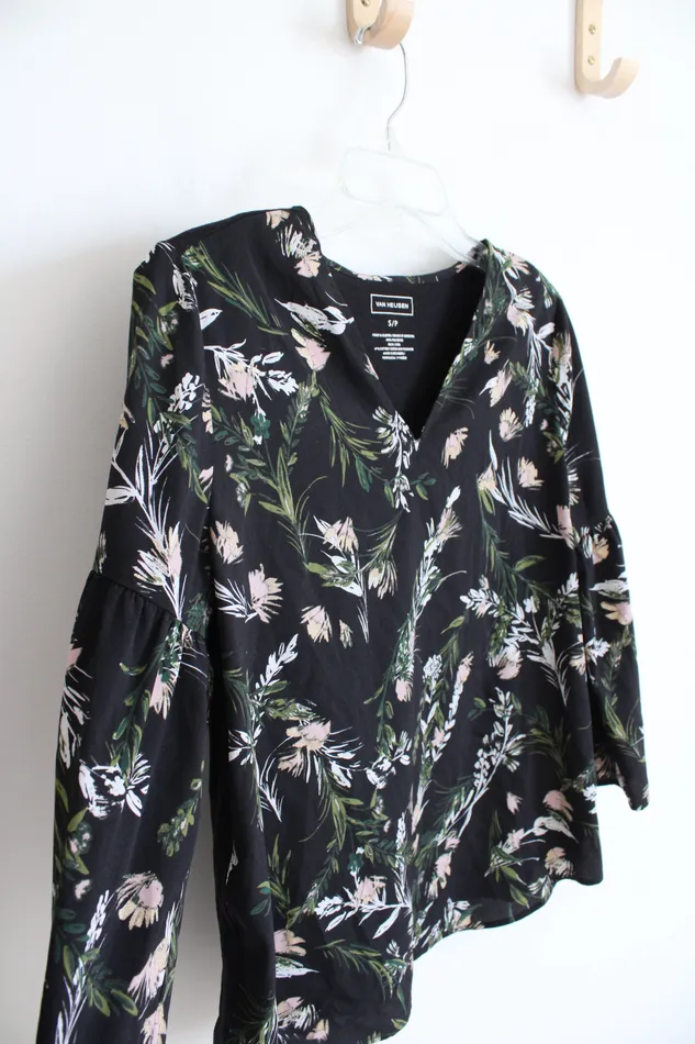 Rings Van Heusen Van Heusen Black Floral VNeck Top S Petite