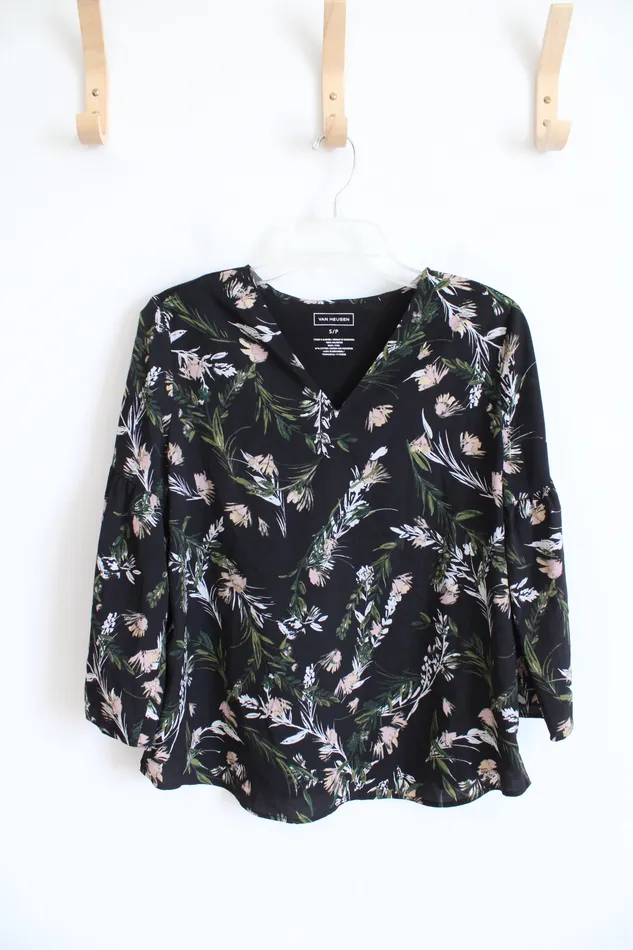 Rings Van Heusen Van Heusen Black Floral VNeck Top S Petite