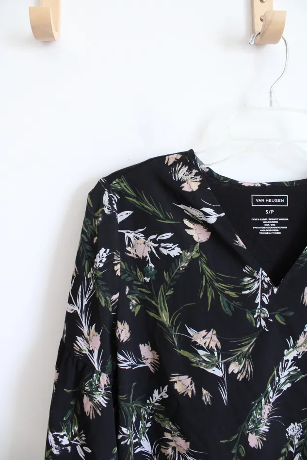 Rings Van Heusen Van Heusen Black Floral VNeck Top S Petite