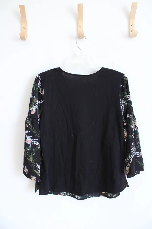 Rings Van Heusen Van Heusen Black Floral VNeck Top S Petite