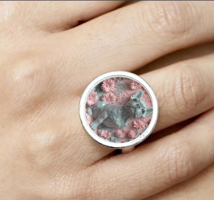 Rings ZAZZLE Round Sterling Silver Plated Ring Boxer Puppy