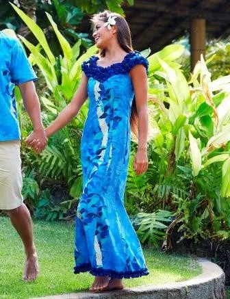 Royal Hawaiian Creations Nahenahe Ruffle Trimmed Long Muumuu Dress ROYALHAWNCREAT Earrings Royal Hawaiian Creations Nahenahe Ruffle Trimmed Long Muumuu Dress ROYALHAWNCREAT Earrings