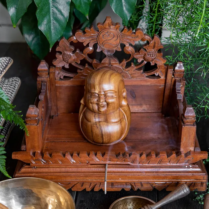 Sacred Statues Earrings Wooden Laughing Buddha Statue