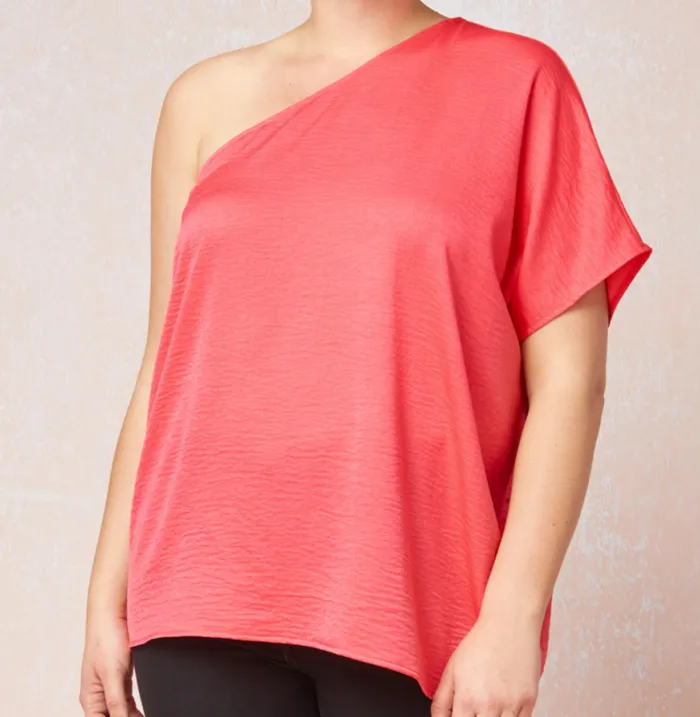 SALE Take Your Love One Shoulder Top Coral entro Earrings