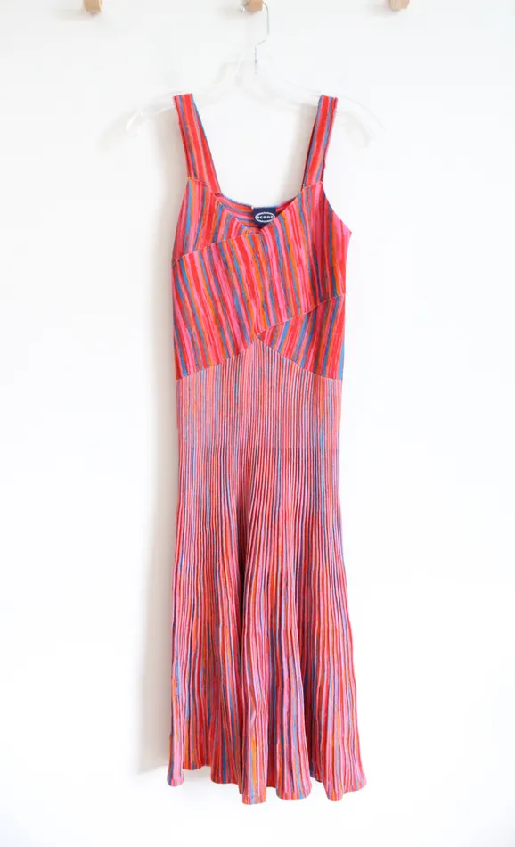 Scoop Orange Red Blue Striped Pleated Knit Dress XS Scoop Rings