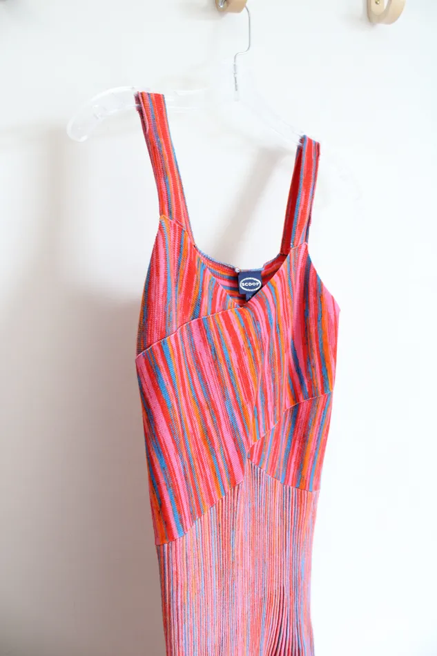 Scoop Orange Red Blue Striped Pleated Knit Dress XS Scoop Rings