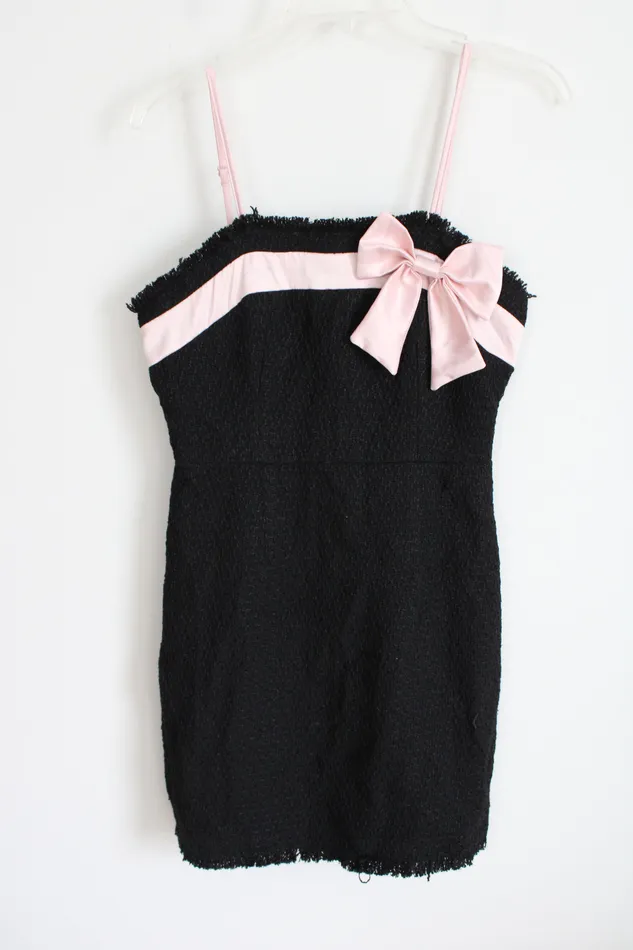 Shein Black Woven Pink Bow Mini Dress S Shein Rings