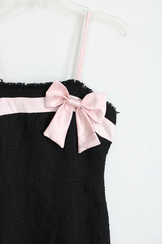 Shein Black Woven Pink Bow Mini Dress S Shein Rings