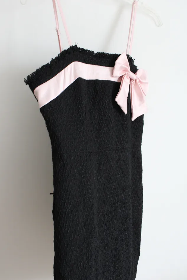 Shein Black Woven Pink Bow Mini Dress S Shein Rings