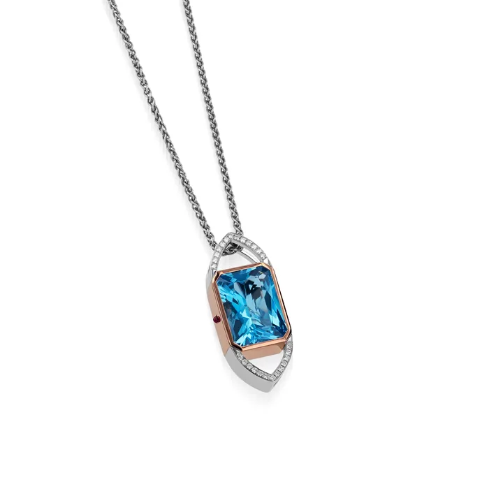 Signature Blue Topaz Diamond and Ruby Pendant Necklace John Atencio Necklaces Signature Blue Topaz Diamond and Ruby Pendant Necklace John Atencio Necklaces