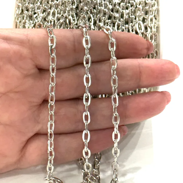 Silver Plated 65x4mm Open Link Chain 1 Meter Silver Plated Link Chain Peppy Beads Rings