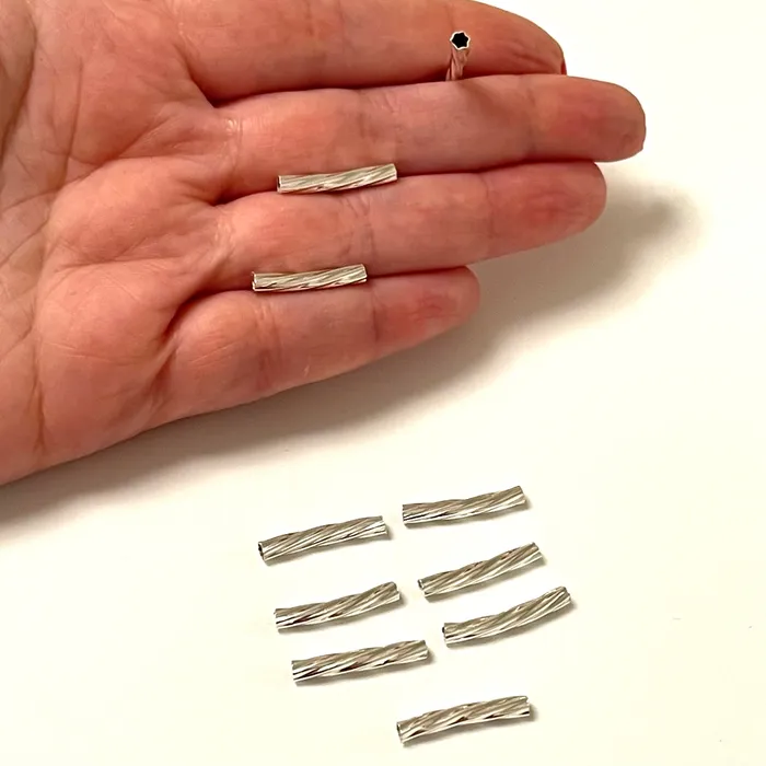 Silver Plated Twisted Spacer Tubes Twisted Round Tube Bars Silver Tube Bars Peppy Beads Rings