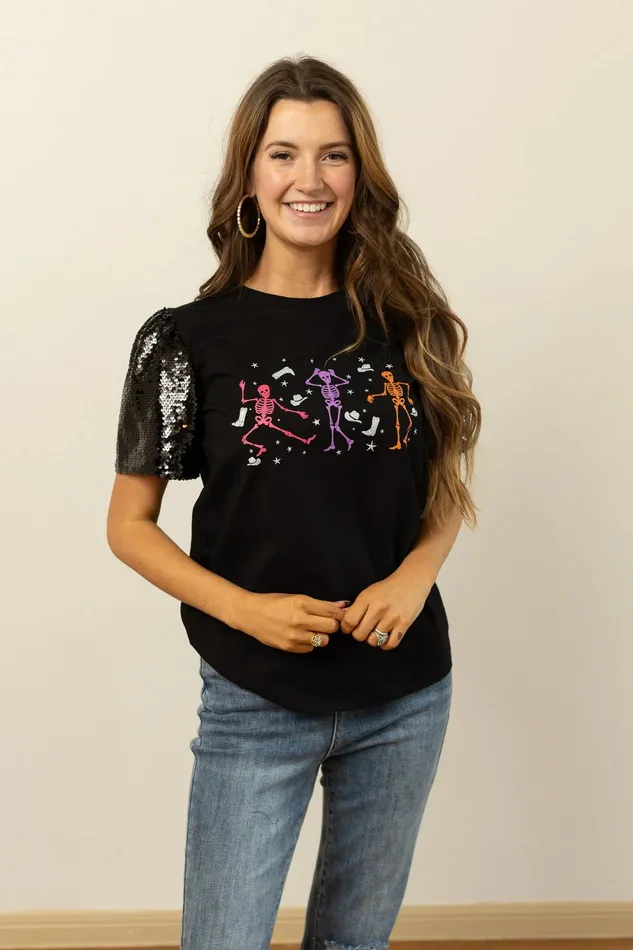 SKELETON TOP WITH SEQUINS PUFF SLEEVE BLACK SOUTHERN GRACE WHOLESALE Necklaces