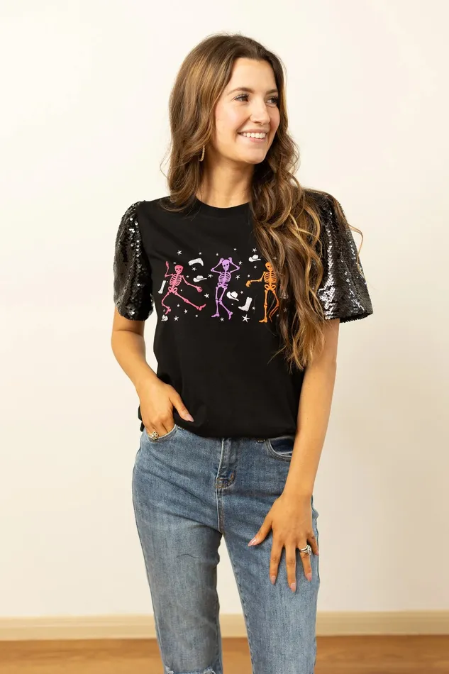 SKELETON TOP WITH SEQUINS PUFF SLEEVE BLACK SOUTHERN GRACE WHOLESALE Necklaces