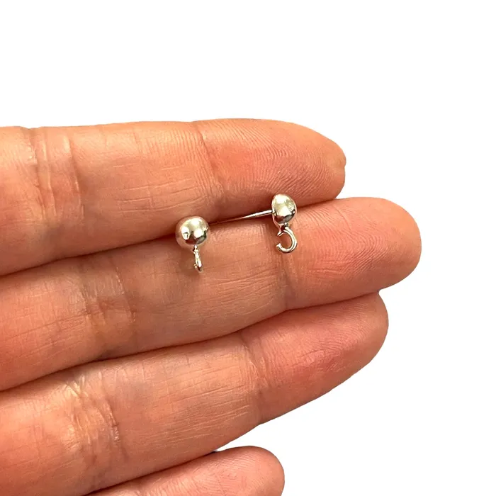 Sterling Sterling 45mm Ball Post Earring 925 Sterling Silver Ball Stud Earring With Open Loop 2 Pcs in a Pack Peppy Beads Earrings Sterling Sterling 45mm Ball Post Earring 925 Sterling Silver Ball Stud Earring With Open Loop 2 Pcs in a Pack Peppy Beads Earrings