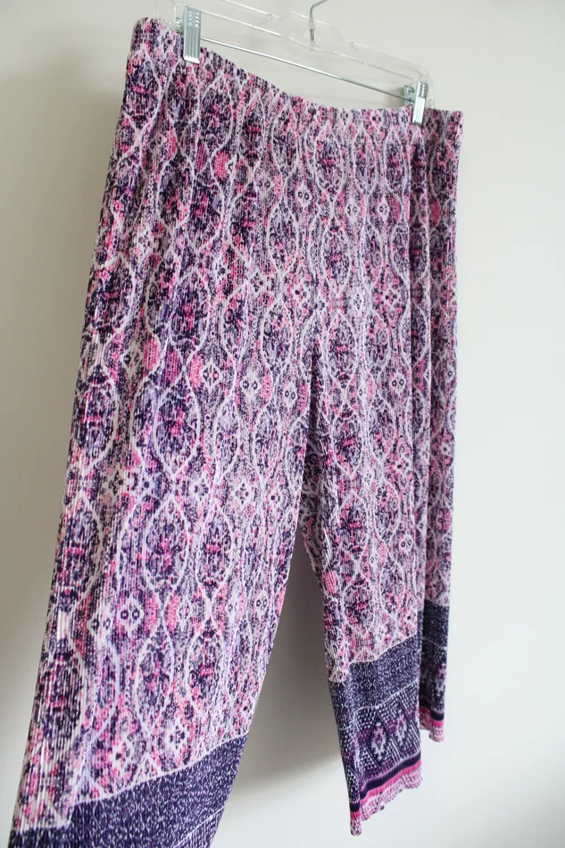 Susan Graver Earrings Susan Graver Purple Pink Pleated Flowy Capri Pants M Petite