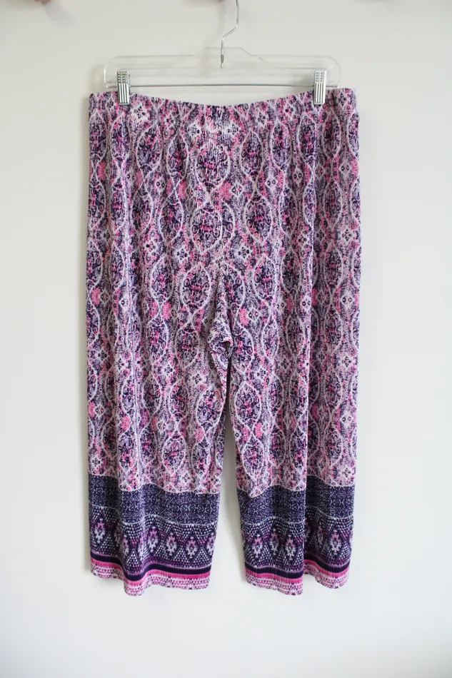 Susan Graver Earrings Susan Graver Purple Pink Pleated Flowy Capri Pants M Petite