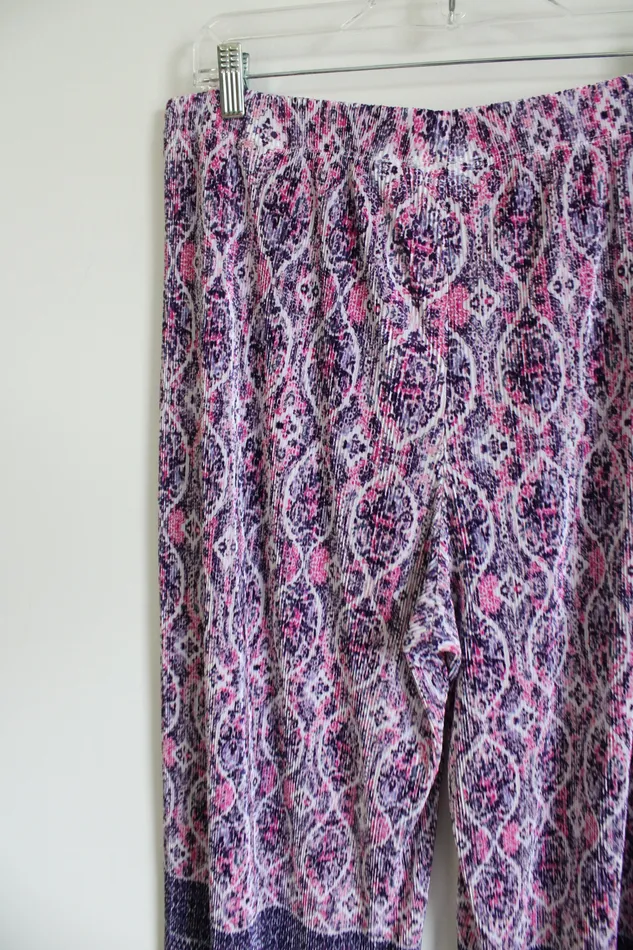 Susan Graver Earrings Susan Graver Purple Pink Pleated Flowy Capri Pants M Petite