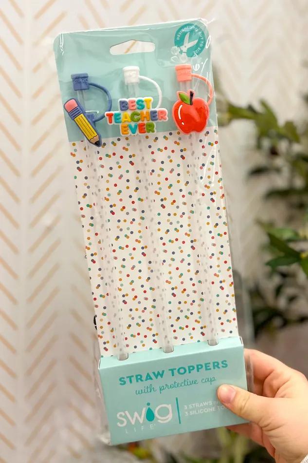 Swig Earrings Teacher Life Straw Topper Set