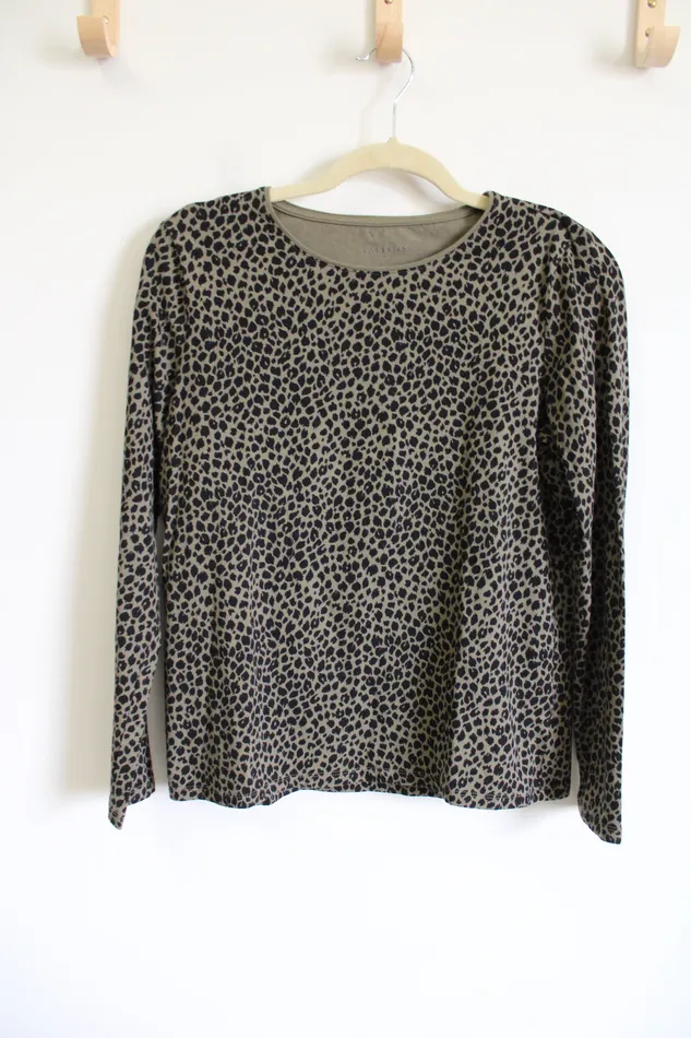 Talbots Green Animal Print Long Sleeved Shirt S Talbots Earrings