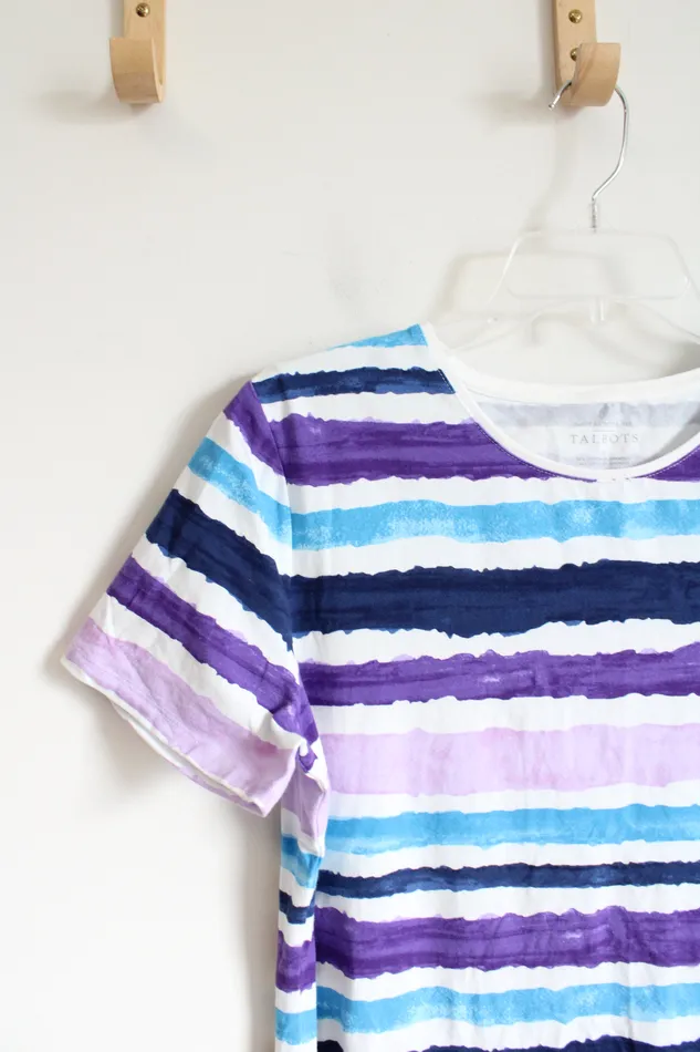 Talbots Rings Talbots White and Purple Striped Tee L