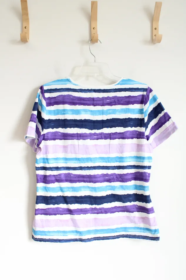 Talbots Rings Talbots White and Purple Striped Tee L