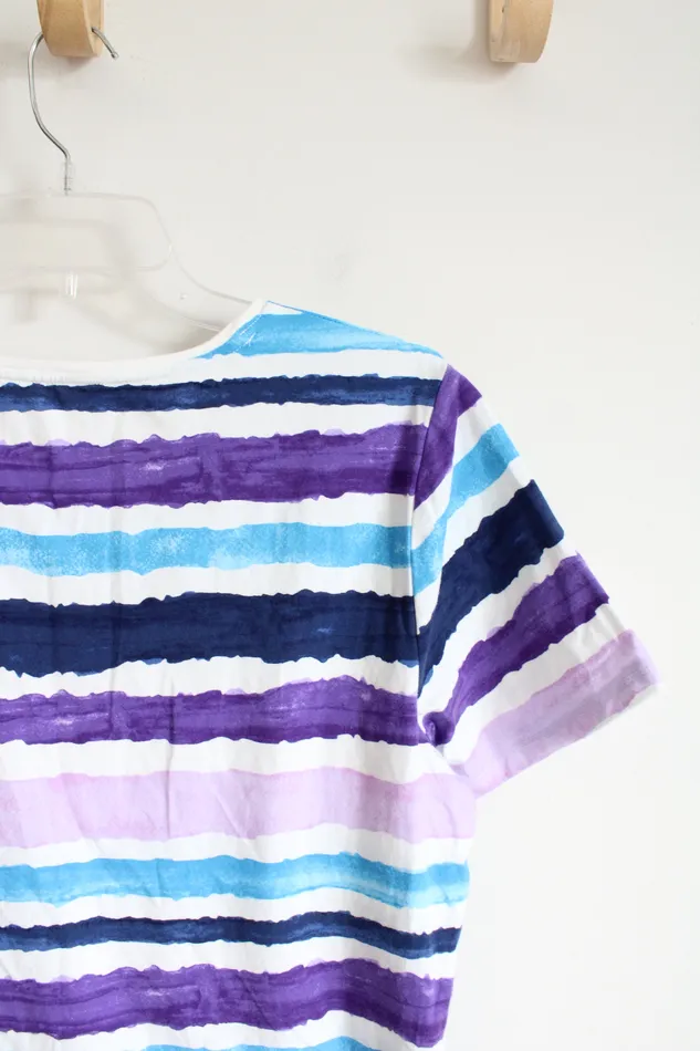 Talbots Rings Talbots White and Purple Striped Tee L