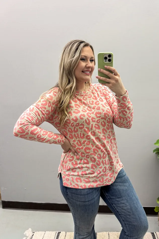 Taupe Blush Leopard Pullover Top Dear Scarlett Earrings