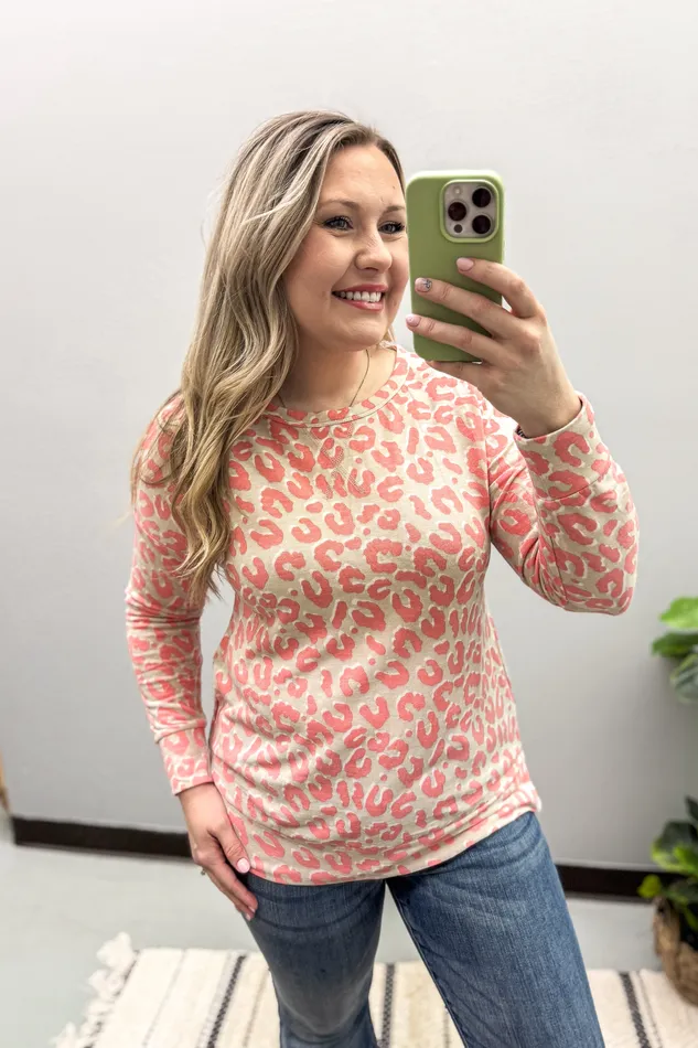 Taupe Blush Leopard Pullover Top Dear Scarlett Earrings