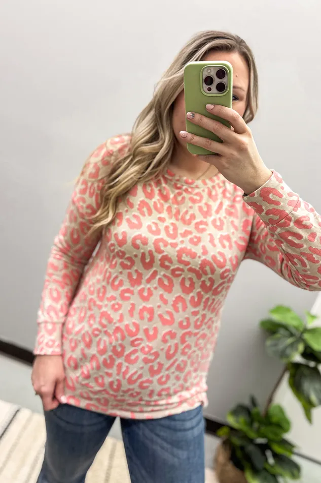 Taupe Blush Leopard Pullover Top Dear Scarlett Earrings