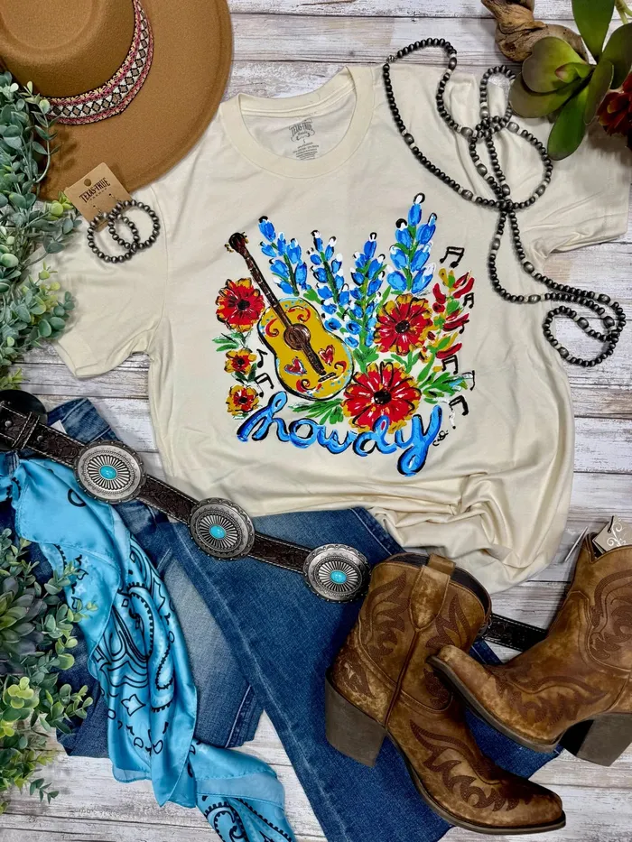 TEXAS TRUE THREADS Earrings BLUEBONNET HOWDY TEE NATURAL