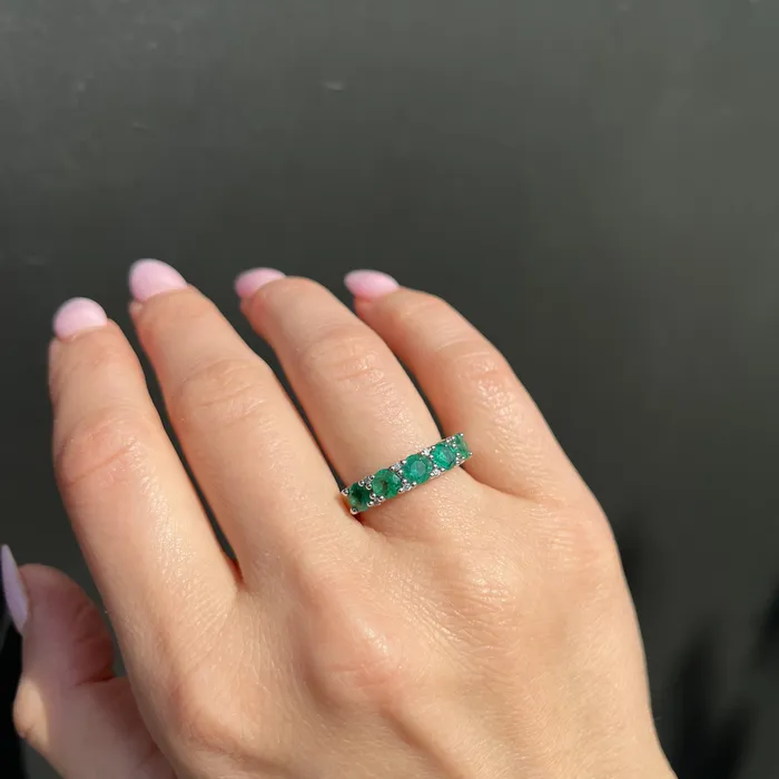 The Gem House Rings 14K White Gold 160 CTW Emerald and Diamond Band