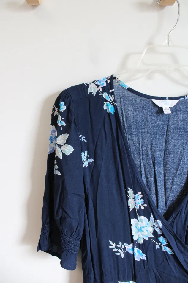 Time and Tru Blue Floral Tied Dress M 810 Time And Tru Rings