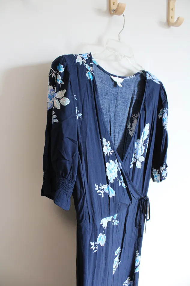 Time and Tru Blue Floral Tied Dress M 810 Time And Tru Rings