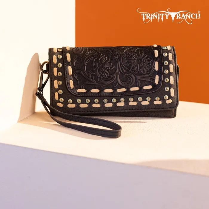 TRINITY RANCH Rings Trinity Ranch Floral Tooled Collection Wallet Black
