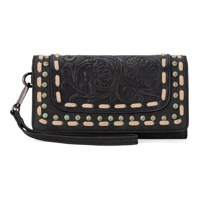 TRINITY RANCH Rings Trinity Ranch Floral Tooled Collection Wallet Black