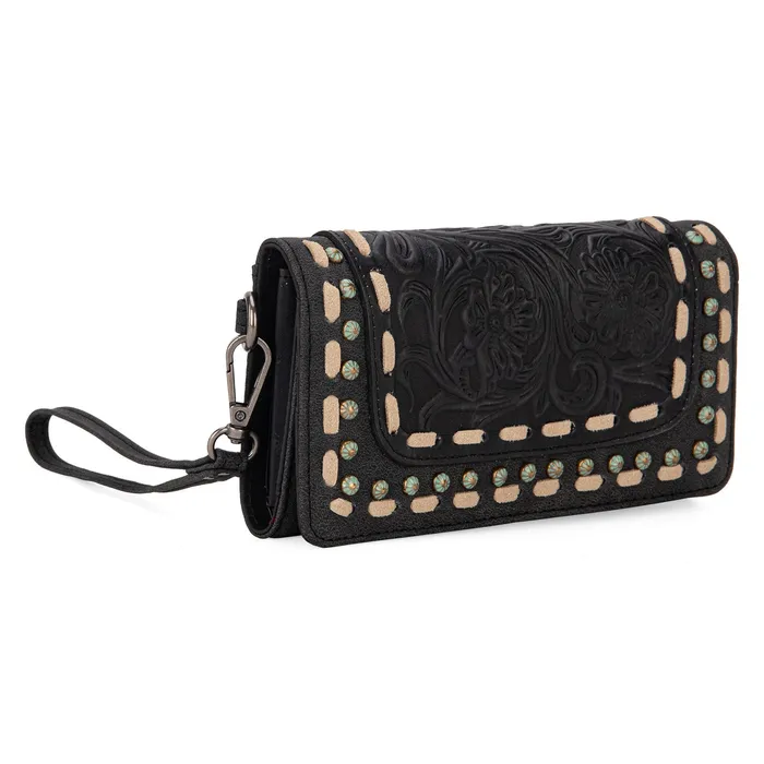 TRINITY RANCH Rings Trinity Ranch Floral Tooled Collection Wallet Black