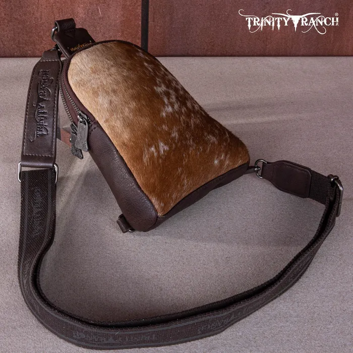 TRINITY RANCH Trinity Ranch Genuine HairOn Cowhide Collection Sling Bag COFFEE Earrings