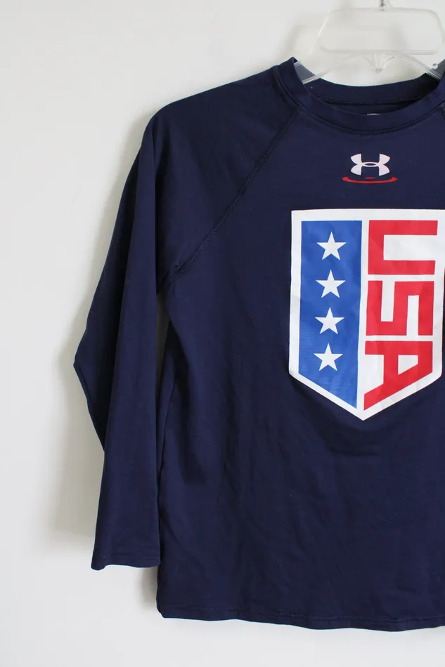 Under Armour Rings Under Armour Navy Blue USA Wrestling Long Sleeved Shirt Youth M 1012