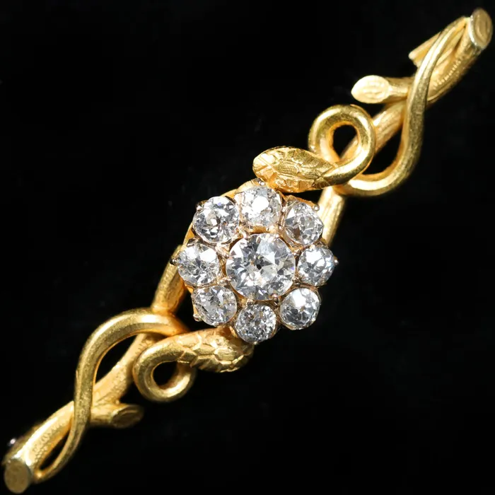 Victorian 18k Yellow Gold 150 CTW Old Mine Cut Diamond Bar Pin Jack Pritchard Earrings
