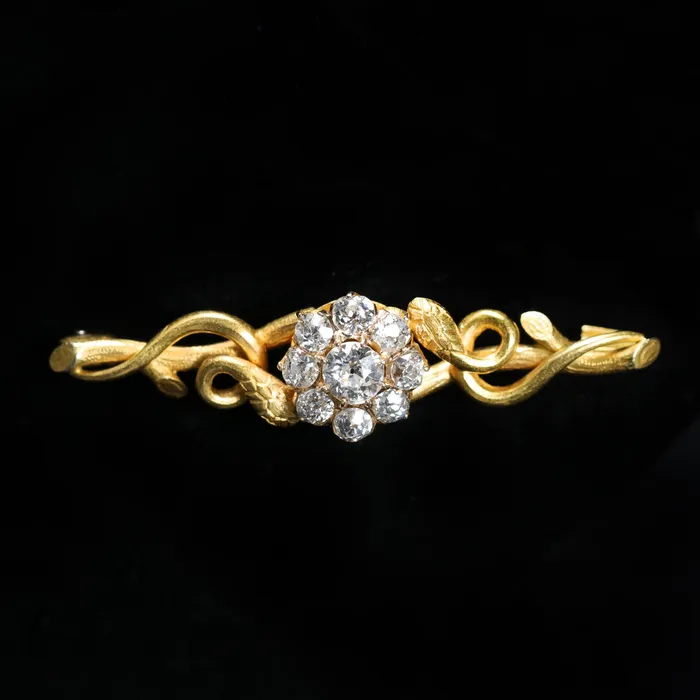 Victorian 18k Yellow Gold 150 CTW Old Mine Cut Diamond Bar Pin Jack Pritchard Earrings