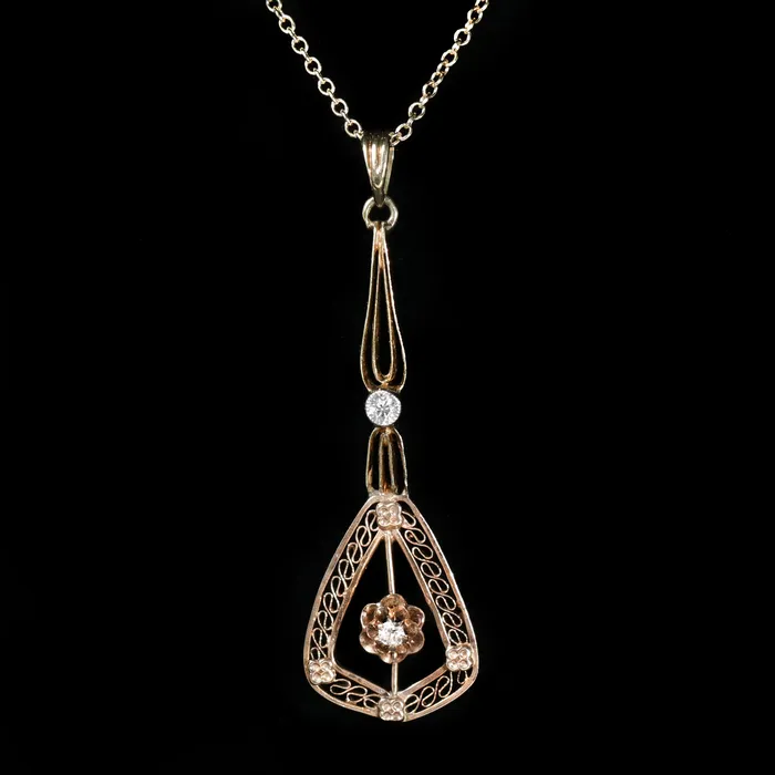 Victorian Old European Cut Diamond Lavalier Pendant Primative Gemstone Necklaces
