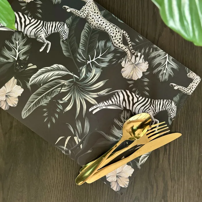 Vintage Black Panther Paper Placemats BALI TRADING Rings