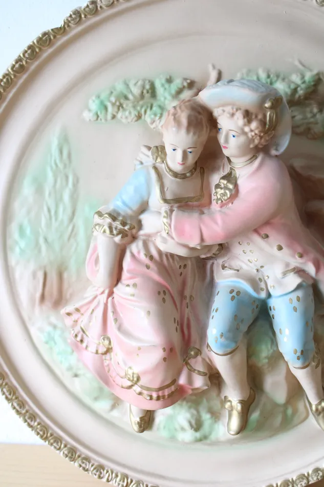 Vintage Victorian Couple Sculpture Chalkware Plaster Wall Plaque Jubilee Thrift Earrings