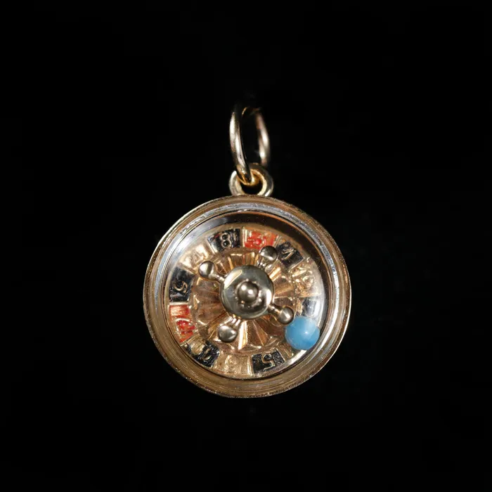 Vollman The Rosenthal Bee Charm Necklaces 14k Yellow Gold Movable Roulette Wheel Charm