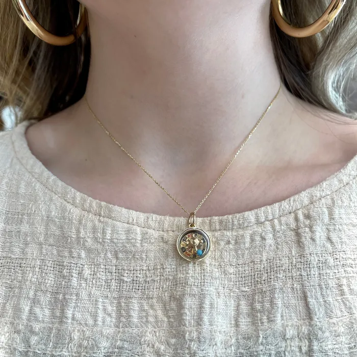 Vollman The Rosenthal Bee Charm Necklaces 14k Yellow Gold Movable Roulette Wheel Charm