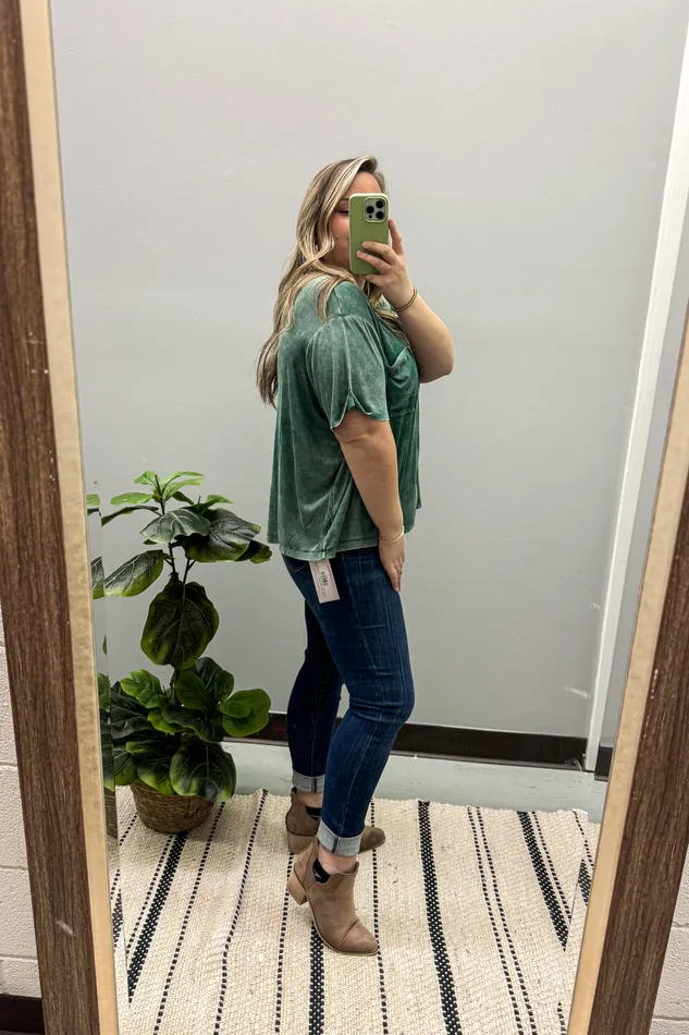 Where It Ends Ribbed Top Dark Green Zenana Earrings