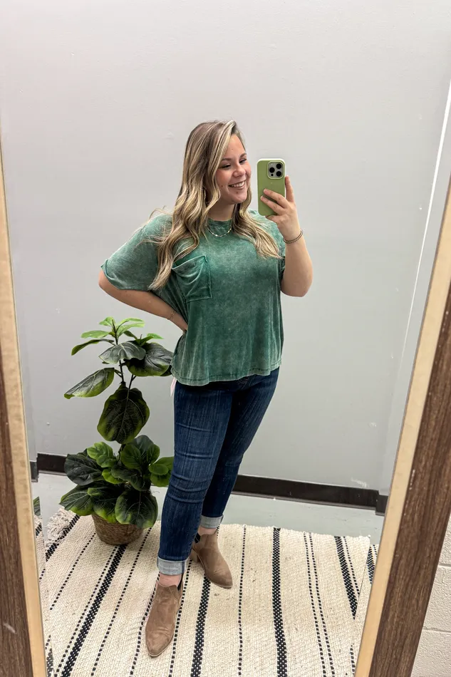 Where It Ends Ribbed Top Dark Green Zenana Earrings