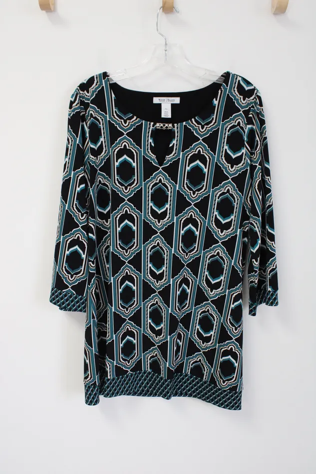 White House Black Market Teal Patterned Top XL White House Black Market Rings White House Black Market Teal Patterned Top XL White House Black Market Rings