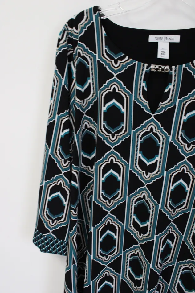 White House Black Market Teal Patterned Top XL White House Black Market Rings
